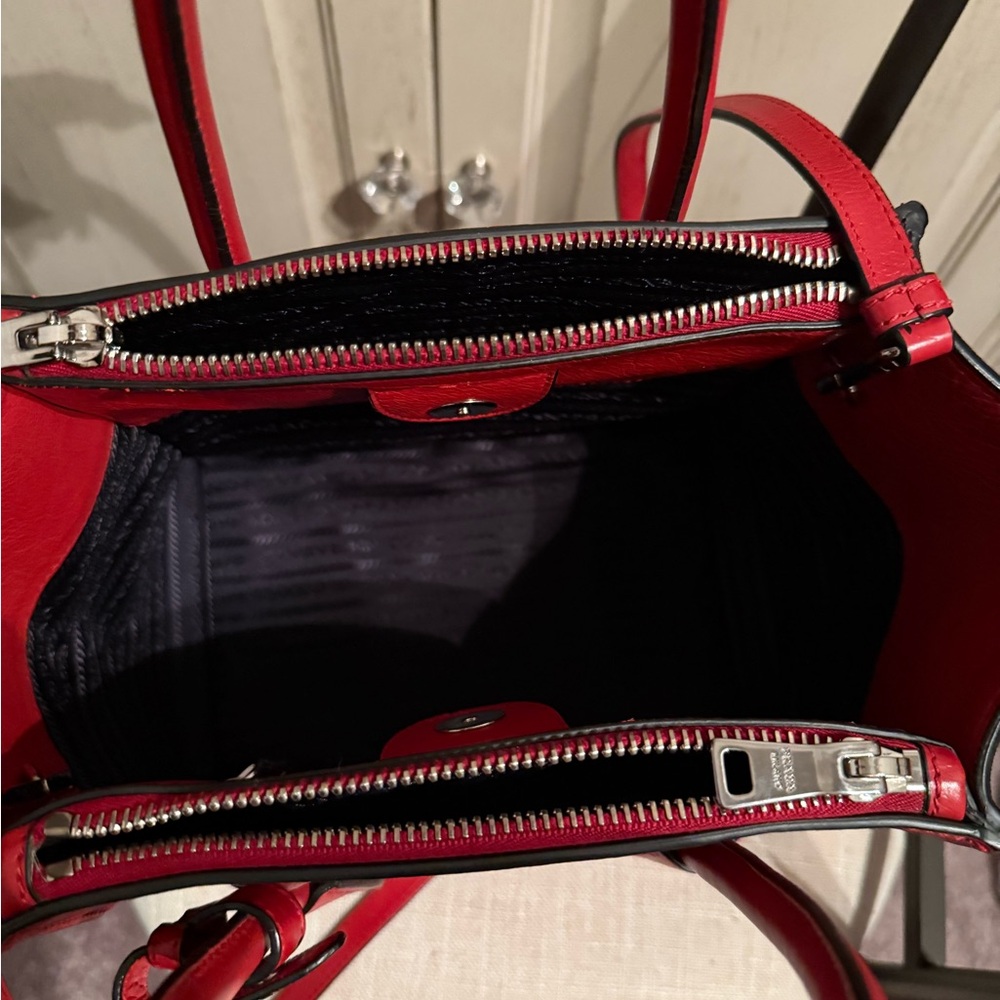 SALE Prada RARE AUTH LIKE NEWGlacé Calfskin Leather Twin Pocket Double HandleTo - Picture 9 of 16